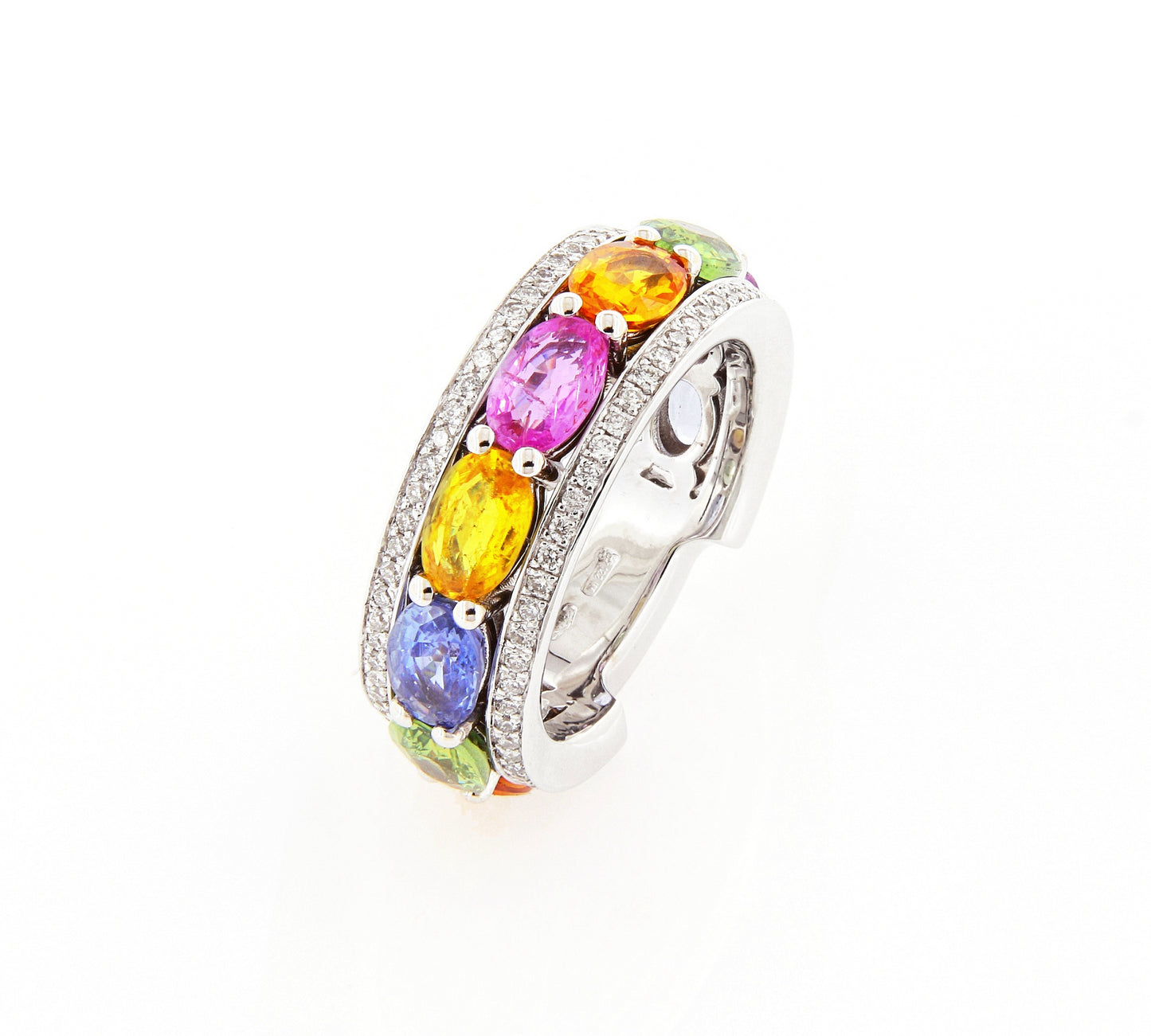 Insieme White Gold Ring w/ White Diamond & Multicolor Sapphire