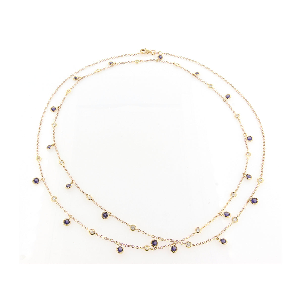Pioggia Yellow Gold White Diamond Blue Sapphire 30" Long Necklace
