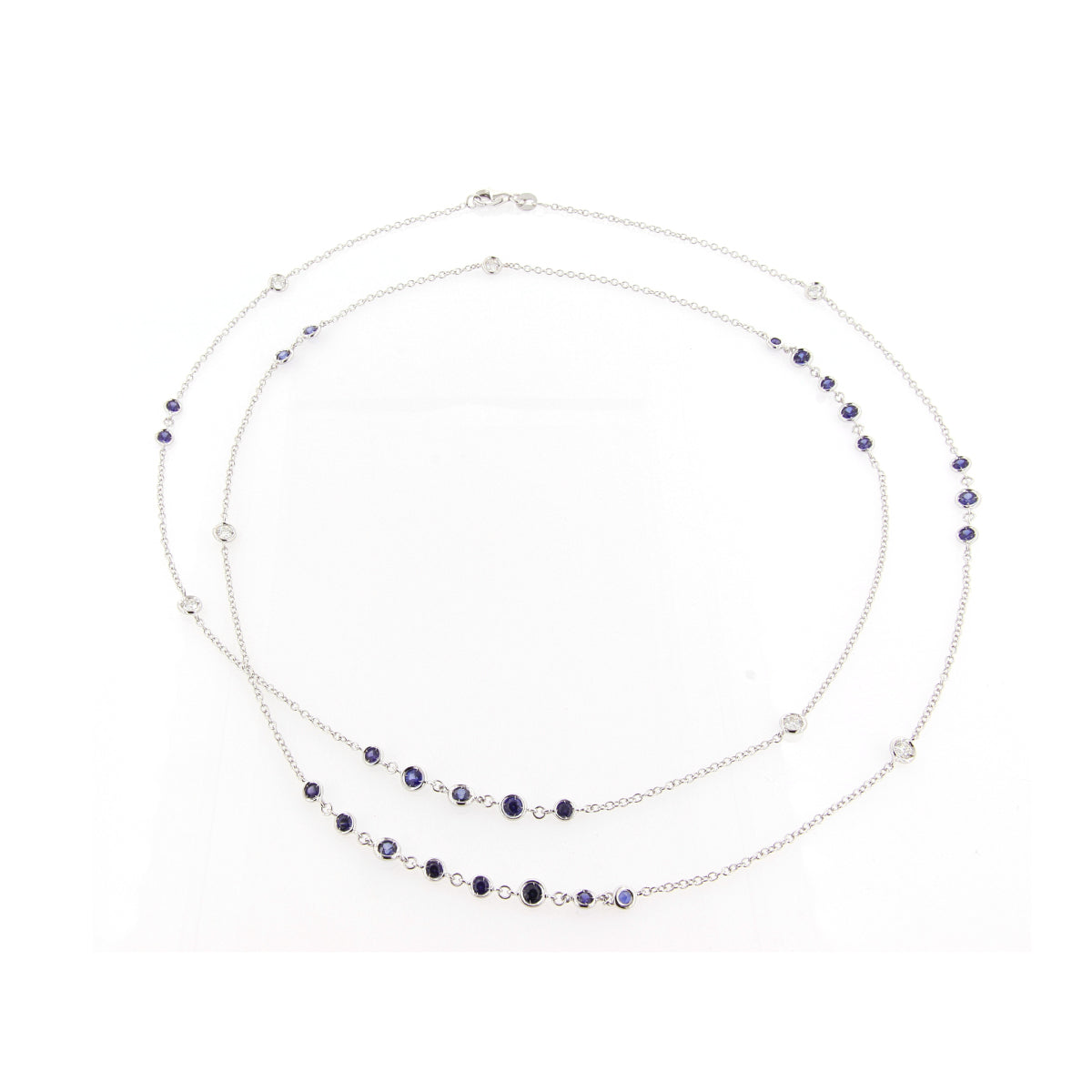 Pioggia White Gold White Diamond Blue Sapphire Necklace