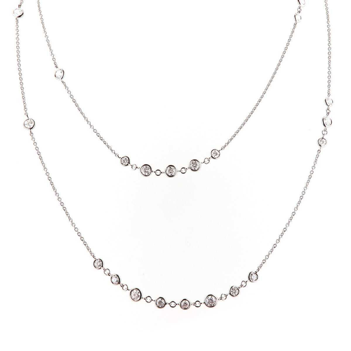 Pioggia White Gold White Diamond 30" Long Necklace