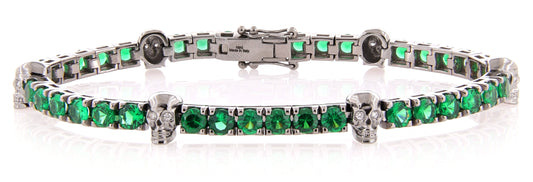 Teschio White Gold Emerald White Diamonds Skull Bracelet