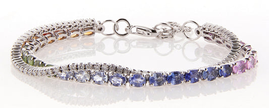 Insieme White Gold Double Bracelet w/ White Diamond & Multicolored Sapphires