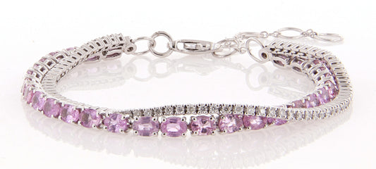 Insieme White Gold Double Bracelet w/ White Diamond & Pink Sapphire