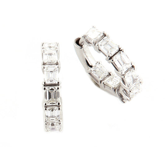 Perfezione White Gold Hoop Earrings w/ White Emerald Cut Diamond