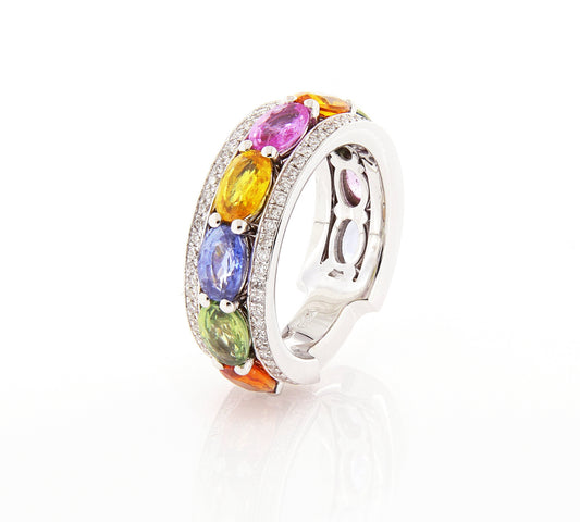 Insieme White Gold Ring w/ White Diamond & Multicolor Sapphire