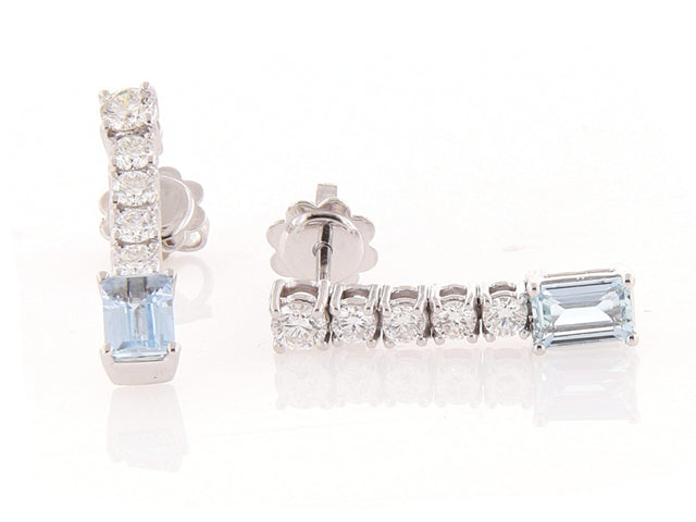 Perfezione White Gold Earrings w/ White Diamond and Acquamarine