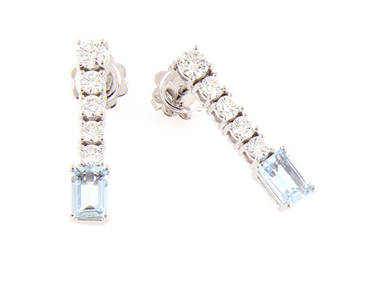 Perfezione White Gold Earrings w/ White Diamond and Acquamarine