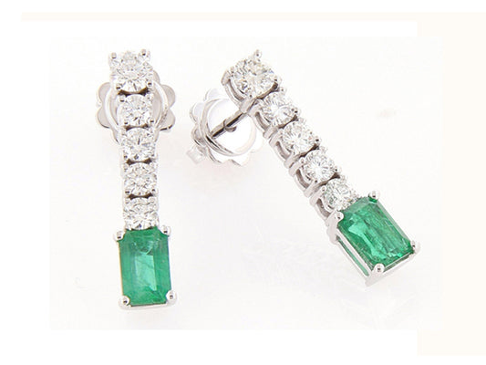 Perfezione White Gold Earrings w/ White Diamond and Emerald