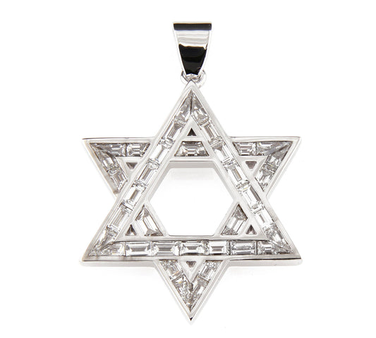 Rosario White Gold White Baguette Diamond David Star Pendant