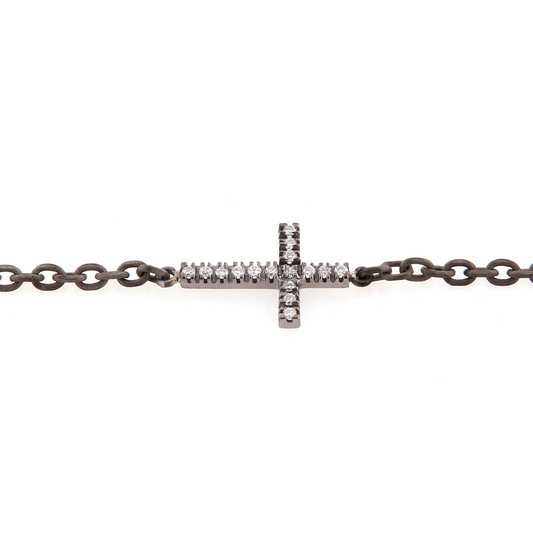 Rosario Titanium White Diamond Cross Bracelet