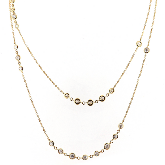 Pioggia Yellow Gold Round White Diamond 35'' Long Necklace