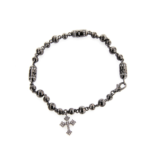 Rosario Black Rhodium Gold White Diamond Cross Bracelet