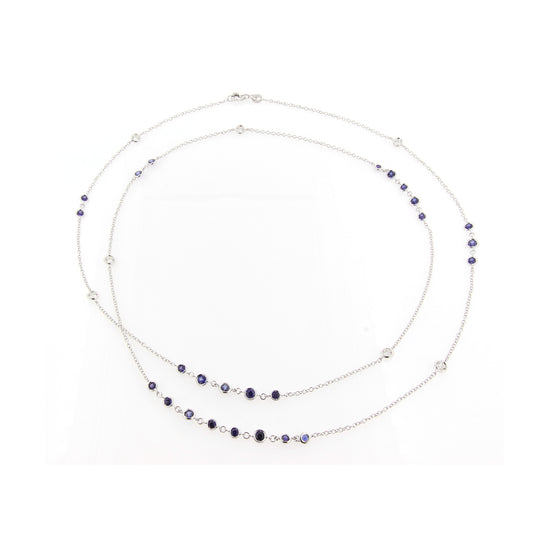 Pioggia White Gold White Diamond Blue Sapphire Necklace